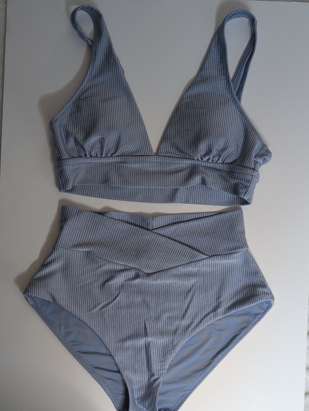 aerie Ribbed Light Blue High-Waist Bikini Set
